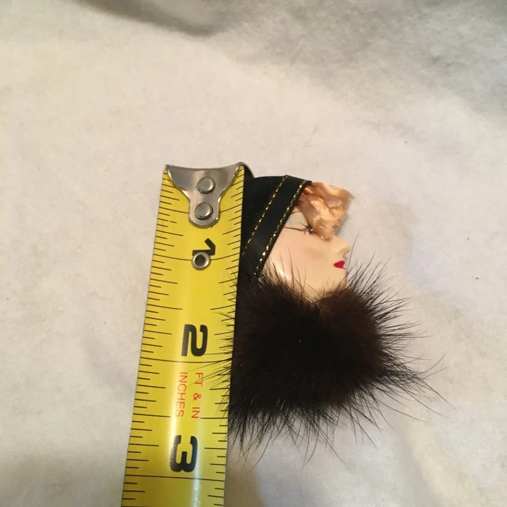 Vintage flapper Celluloid brooch with mink scarf